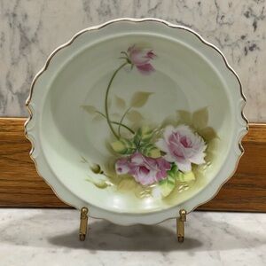 Lefton Hand Painted Roses Scalloped Edge Bowl Dish Floral 7”